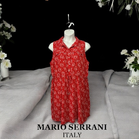 NWOT, Mario Serrani Italy, Plus Size Sleeveless Red Floral Dress, Size XXL - Picture 1 of 10